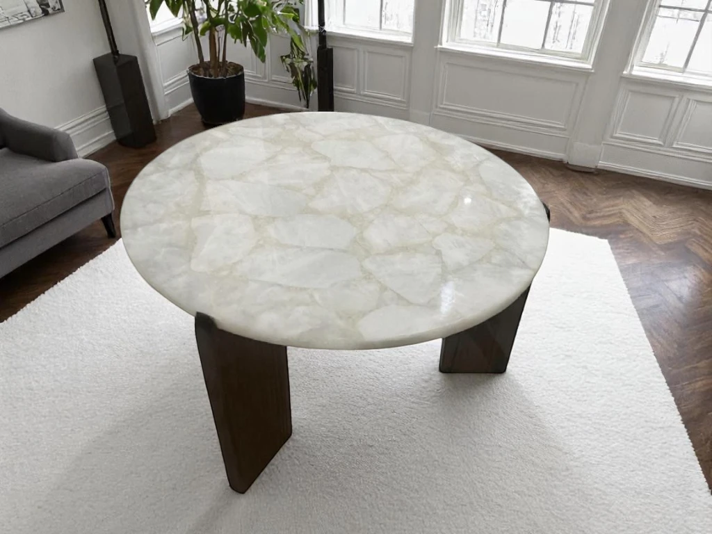 Elegant Round White Quartz Agate Sofa Table for Living Room